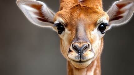 Naklejka premium Close Up Portrait of a Young Animal with Brown Fur and Large Eyes