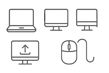 Various types of computer screens and a mouse displayed on a minimalistic background