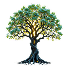Luminous Tree of Life Mystical Nature Illustration with Glowing Branches and Lush Foliage