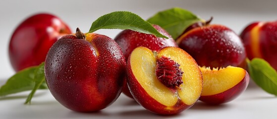 Naklejka premium Fresh vibrant nectarines glistening under gentle lighting