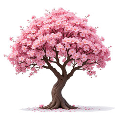 Beautiful Pink Cherry Blossom Tree in Full Bloom Springtime Nature Scene Isolated on White