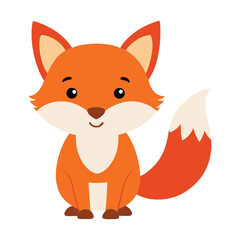 Cute cartoon fox sitting with bushy tail forest animal character design