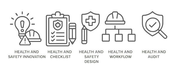 Health and safety concepts represented through simple icons for guidelines and audits in workplace settings