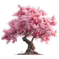 Majestic pink cherry blossom tree in full bloom isolated transparent background springtime nature