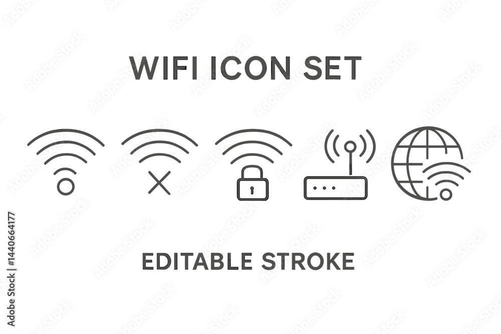 Poster wifi icon set featuring various connectivity symbols for digital design and user interface applicati