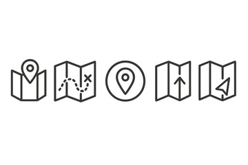 Various navigation and map symbols representing location, direction, and exploration in a digital format