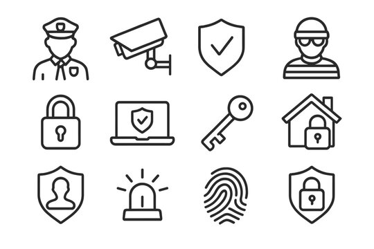 Symbols of security featuring law enforcement, surveillance, and protective measures in a digital age