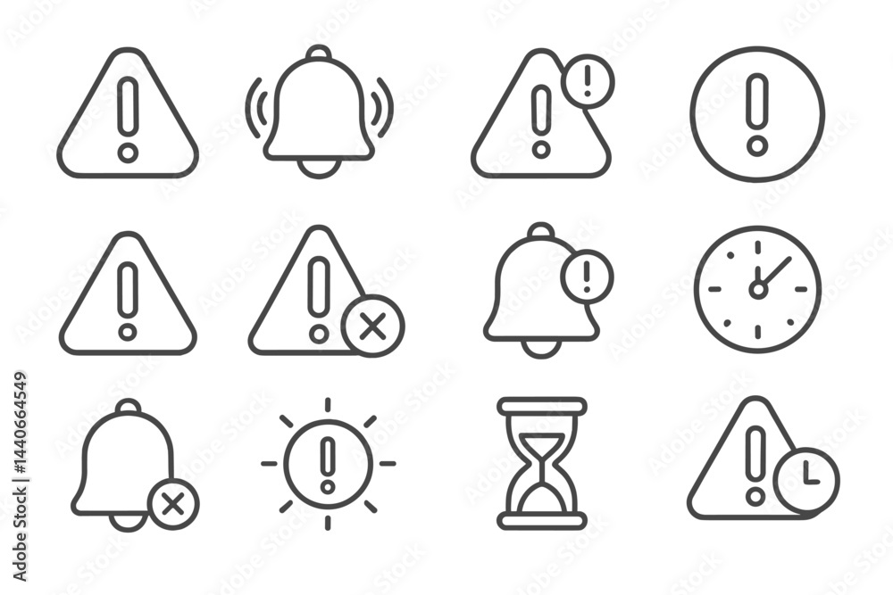 Poster alert icons representing notifications and reminders in a minimalistic design suitable for various a