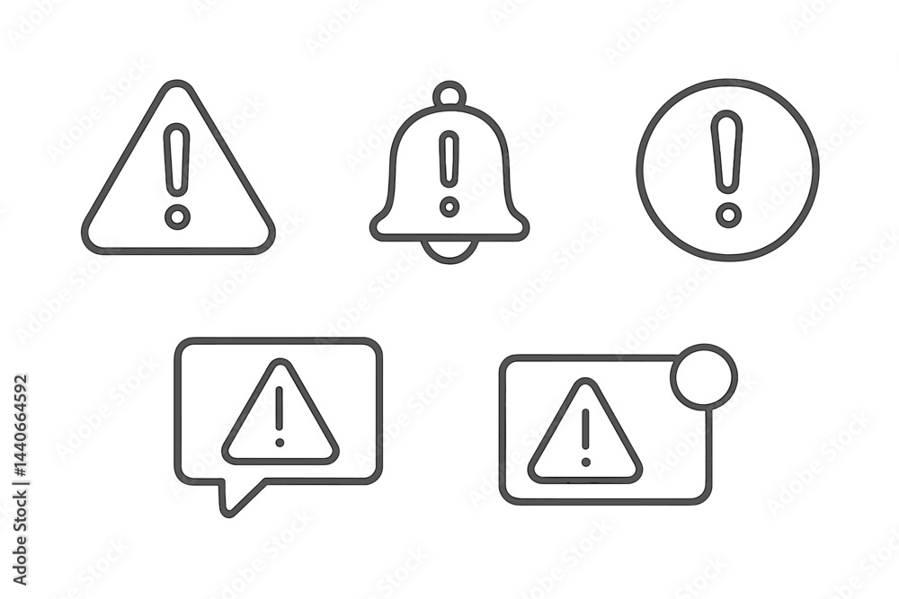 Poster warning symbols displayed in various shapes illustrating caution messages and alerts in a modern des
