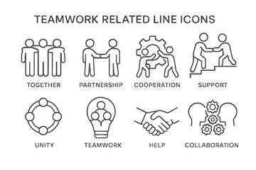 Teamwork icons illustrating cooperation, support, and partnership in collaboration for effective results