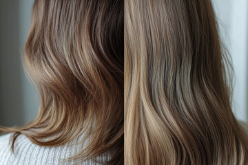 Obraz premium Woman with long, blonde hair playing guitar in a sunlit garden, surrounded by colorful flowers and green leaves.