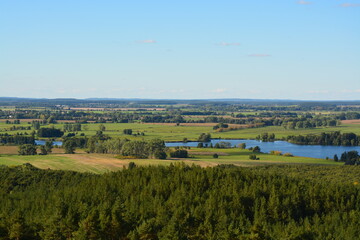 Naklejka premium Feld, Wald, See, Himmel, Horizont, Natur, Landschaft, von oben, Aussicht, Ausblick