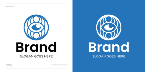 Circle ornament with eye in center, logo icon design vector illustration element editable, line art shapes gives the impression of simple, luxury, elegant, minimalist and symbol vision imagination