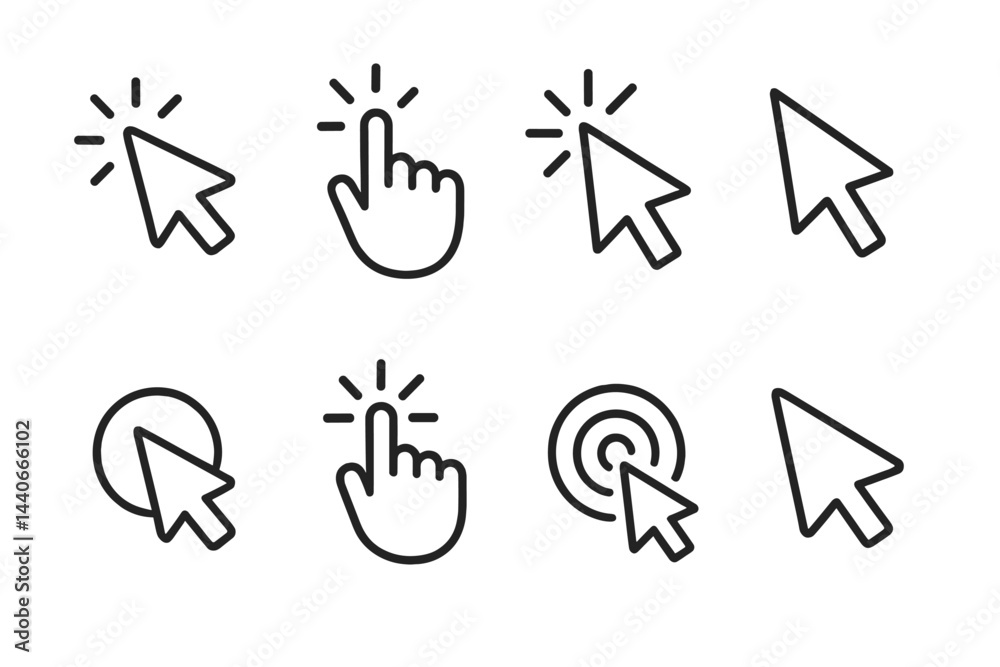 Poster various cursor icons showing different hand gestures and styles for digital interaction usage