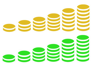 Set of gold and green coins growing vector
Vector set of gold and green coins stacks of coins increasing upwards