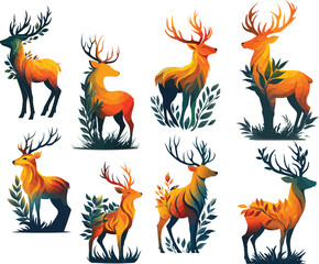 Obraz premium Vector illustration design set of wild animals, a nature-inspired animal icon collection