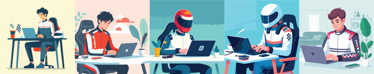 racer character vector reading newspaper