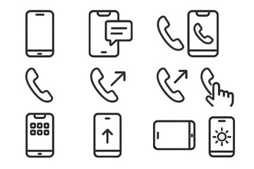 Collection of modern smartphone icons illustrating diverse communication methods including calls and messages from various angles
