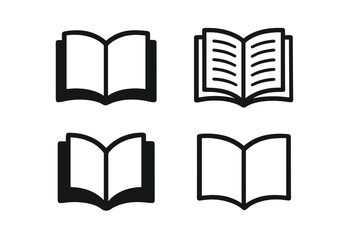 Simple book icons in various styles representing reading and education activities