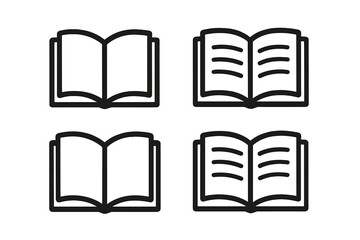 Collection of open book icons in minimalist design on a white background for educational themes