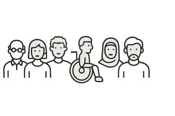 Diverse group of people with varied abilities and backgrounds engaging in a community setting