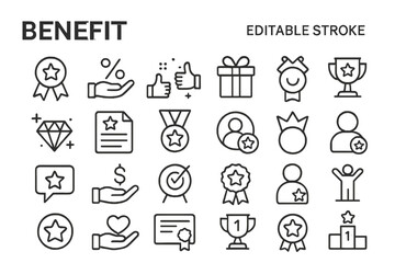 Icons representing various benefits and achievements suitable for different contexts and applications