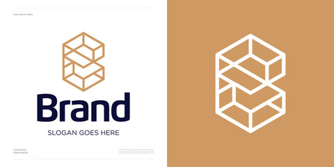 Monogram hexagon cube with monoline art style, Logo icon design vector illustration editable, Symbol letter initial alphabet with blockchain or perspective box line for identity and business company © Erips.id