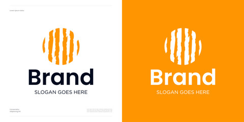 Circle or letter O with negative space sliced, Minimal abstract symbol scratch stripe claw marks with circular alphabet initial for brand identity and business