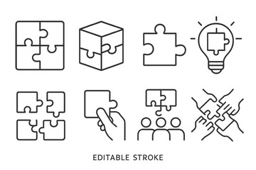 Creative problem solving with puzzle pieces in various forms and configurations for team collaboration