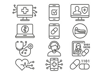 Healthcare technology symbols illustrating telemedicine and digital health solutions