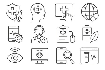 Icons representing telemedicine, health technology, and digital healthcare innovations for improved patient care
