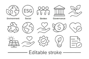 Icons representing environmental, social, and governance concepts illustrating corporate responsibility and sustainability practices