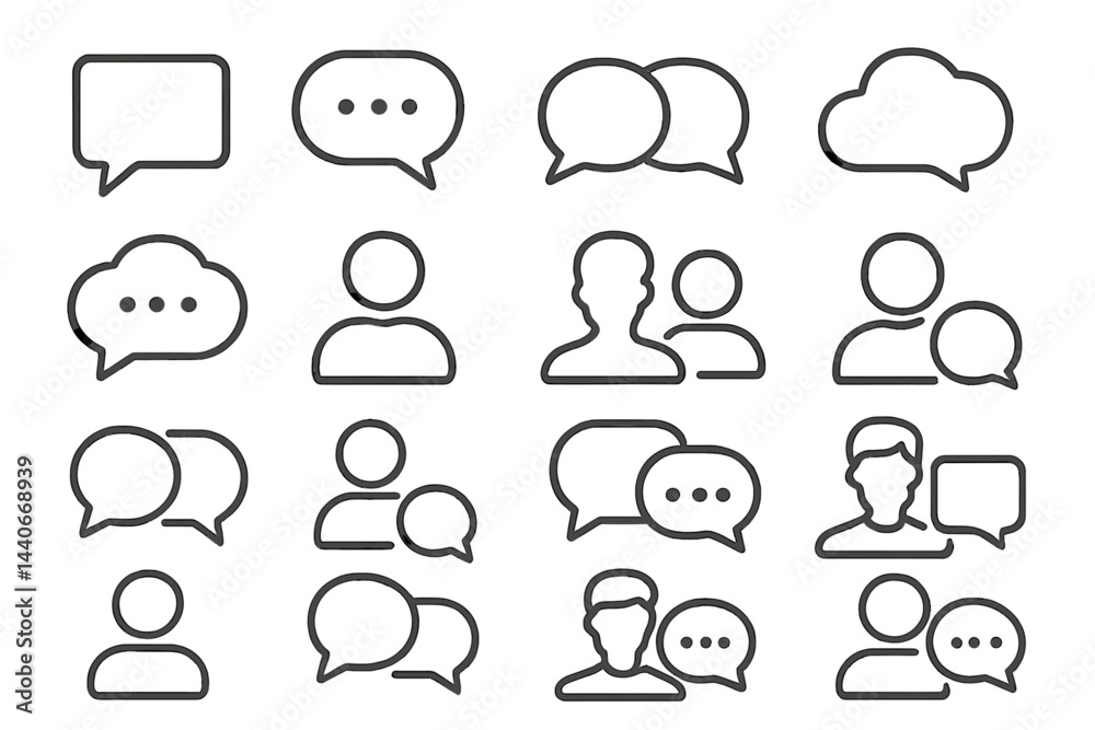 Poster various speech bubble icons representing communication and conversation in different styles and arra