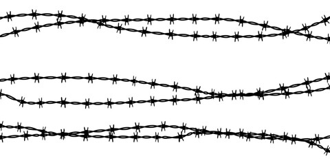 Barbed Wire Hanged Vertical, Fence, Border, Chain, Prison Line, War Barrier, Metal Silhouette Background.