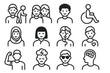 Diverse representations of people showcasing various identities and emotions in a creative illustration