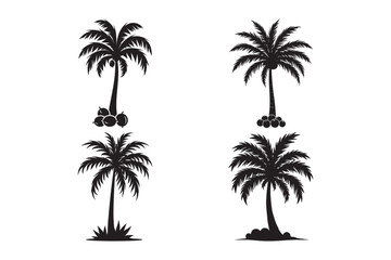 Coconut Palm Tree Silhouette Collection Tropical Beach Paradise Vector Art