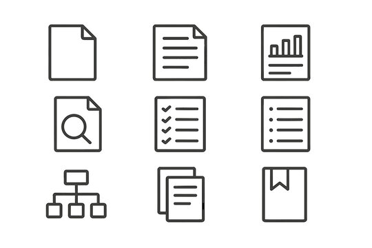 Icons representing various office tasks and organizational elements for productivity and efficiency