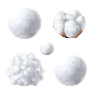 Set of cotton balls isolated on transparent background