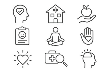 Health and wellness icons representing mental and physical well-being in modern design