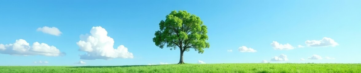 Fototapeta premium The single tree's branches stretch towards a clear blue sky, clouds, peaceful, sky