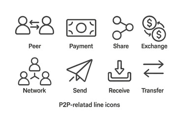 P2P transaction communication icons showing methods for sending and receiving payments