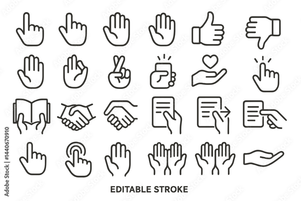 Poster Hand gesture icons representing various activities and actions in a minimalistic design suitable for digital communication