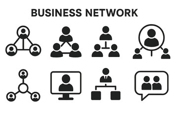 Business network symbols illustrating connections and communication among professionals in a corporate environment
