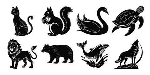  This vector set  wild animals silhouette illustrations 