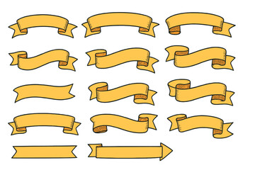 Various yellow ribbon designs for creative projects and decoration ideas in graphic design