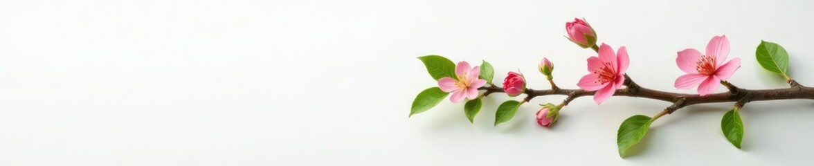 Obraz premium Small tree branches with flowers on a white surface, leaves, stem