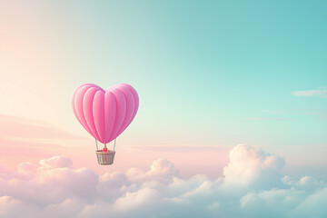 Fototapeta premium A balloon in the shape of a heart floating in the sky, drifting among the clouds, bringing joy and optimism.