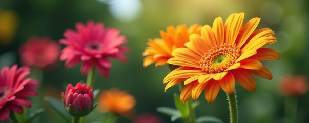 A solitary gerbera daisy with bright colors and smooth petals, color, flowers, blooms