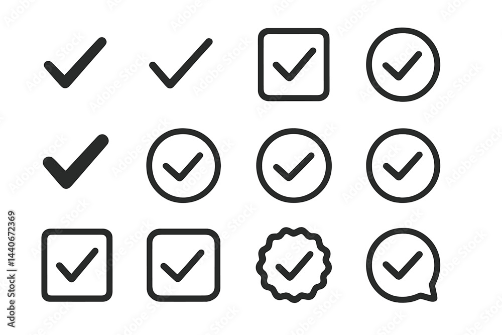 Poster variety of check marks and symbols on a clean background suitable for design and clarification tasks