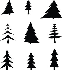 "Christmas Tree Silhouette Vector Collection in Minimalist and Festive Styles for Holiday Design Projects"